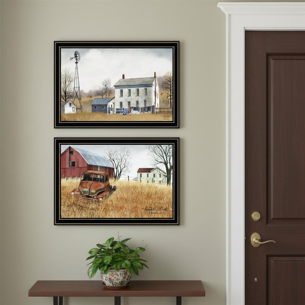 Set Of Two Washday and Granddad's Old Truck Black Framed Wall Art HomeRoots