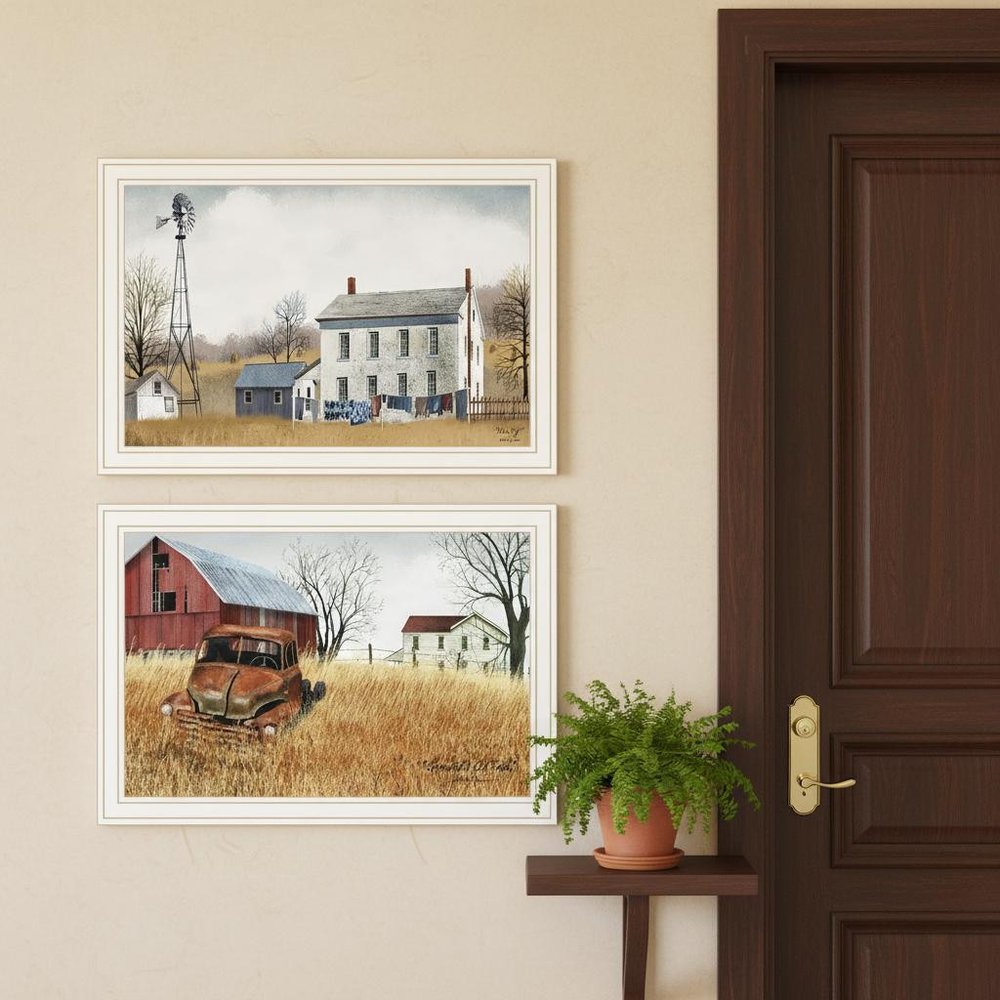 Set Of Two Washday and Granddad's Old Truck White Framed Wall Art HomeRoots