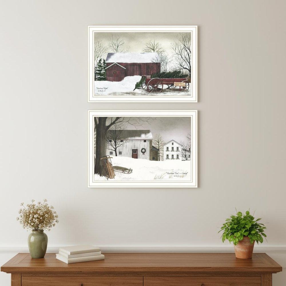 Set Of Two Christmas Time with Family White Framed Wall Art HomeRoots
