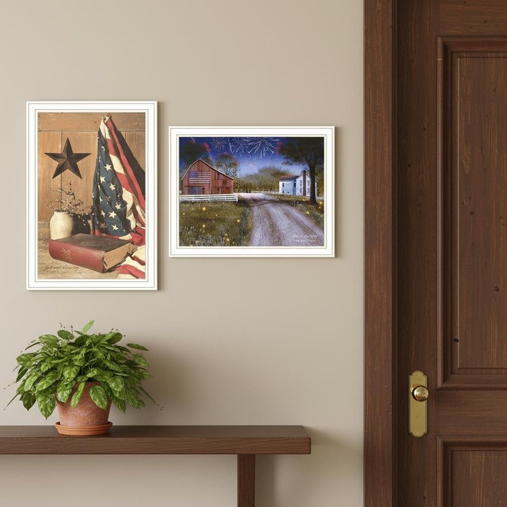 Set Of Two Star Spangled Night God And Country White Framed Wall Art HomeRoots