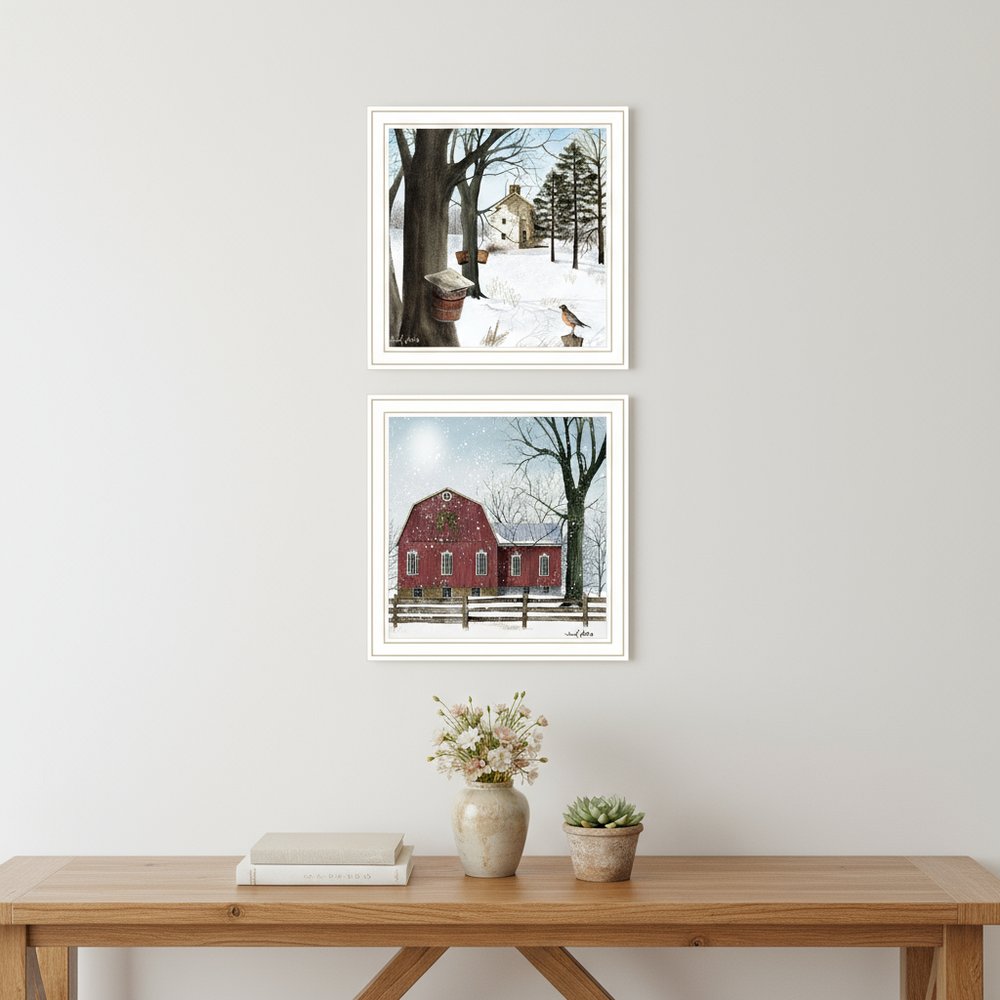 Set Of Two A Little Snow And Waiting for Spring White Framed Wall Art HomeRoots