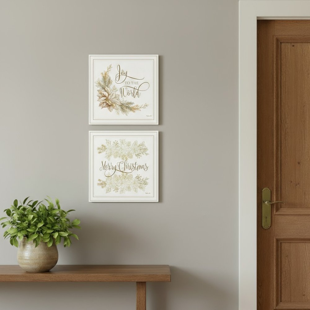 Set Of Two Golden Merry Christmas White Framed Wall Art HomeRoots