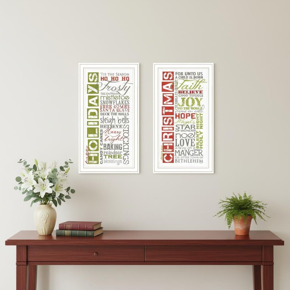 Set Of Two Happy Holidays White Framed Wall Art HomeRoots