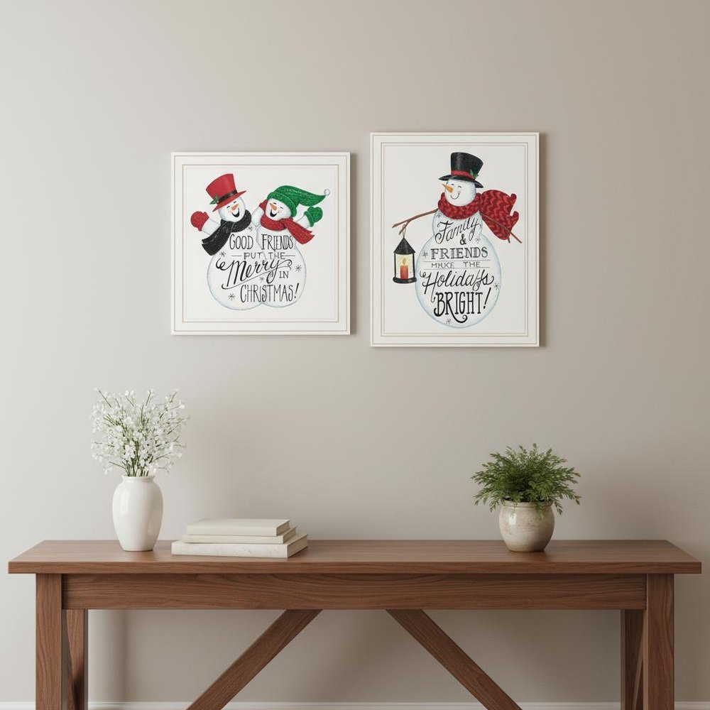 Set Of Two Good Friends Snowman White Framed Wall Art HomeRoots