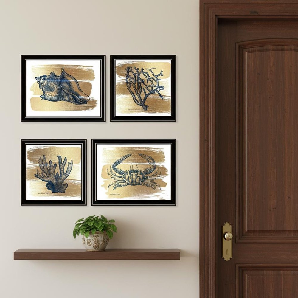 Set Of Four Gold Sea Collection Black Framed Wall Art HomeRoots