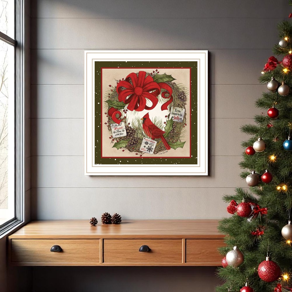 Cardinal Wreath White Framed Wall Art HomeRoots