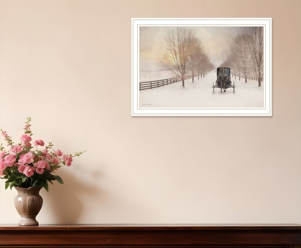 Snowy Amish Lane White Framed Wall Art HomeRoots