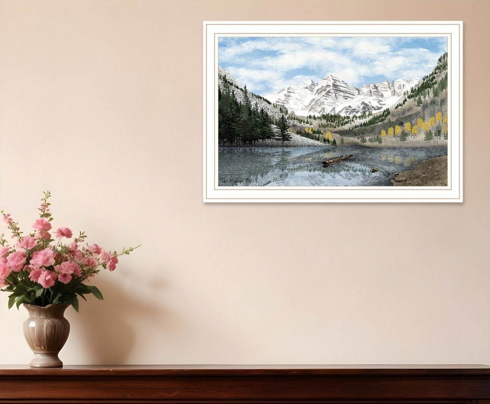 Snowy Mountain Landscape White Framed Wall Art HomeRoots