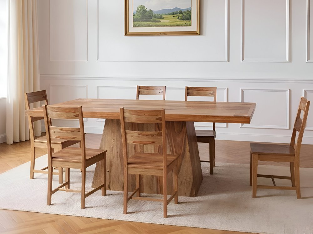 Seven Piece Brown Solid Wood Dining Set with Six Chairs HomeRoots