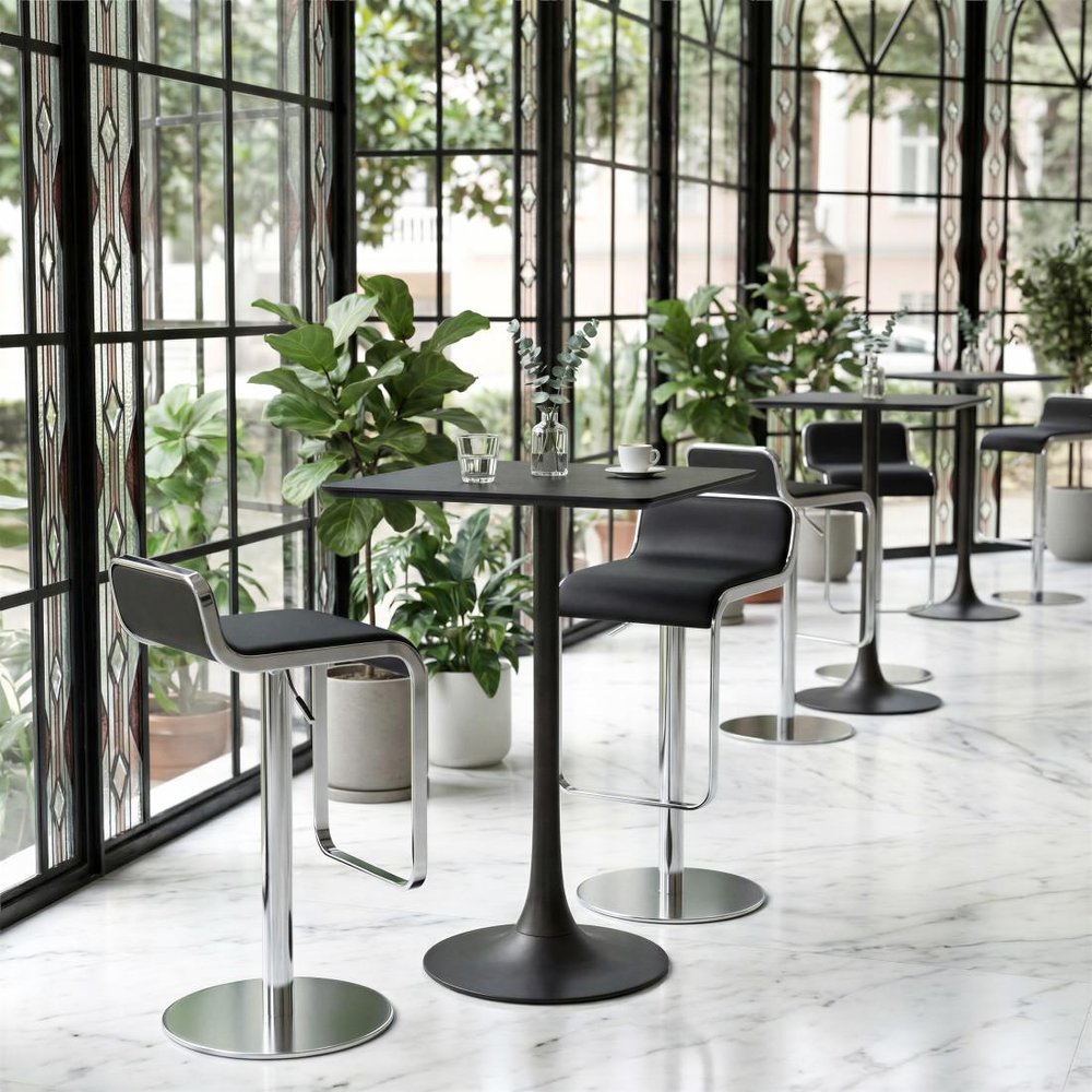 Black and Silver Faux Leather and Steel Adjustable Height Swivel Bar Chair HomeRoots