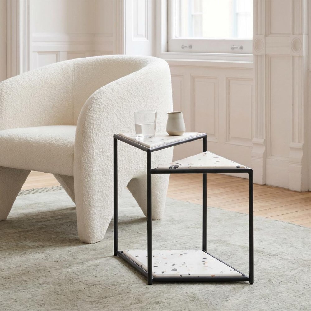 20" Black and White Wood and Steel Triangular Pedestal End Table HomeRoots