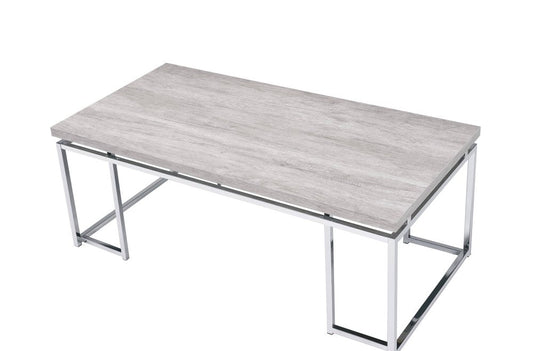 47" Oak and Silver Wood And Metal Frame Coffee Table HomeRoots