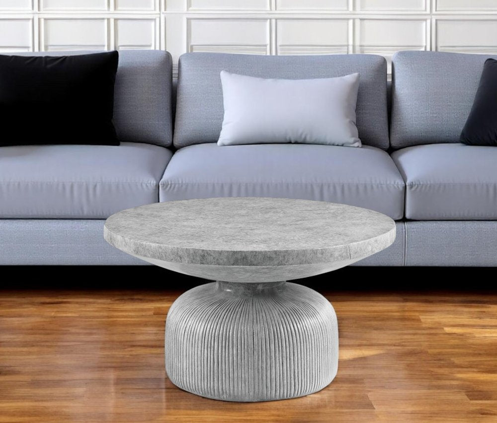 30" Gray Cement Round Pedestal Coffee Table HomeRoots
