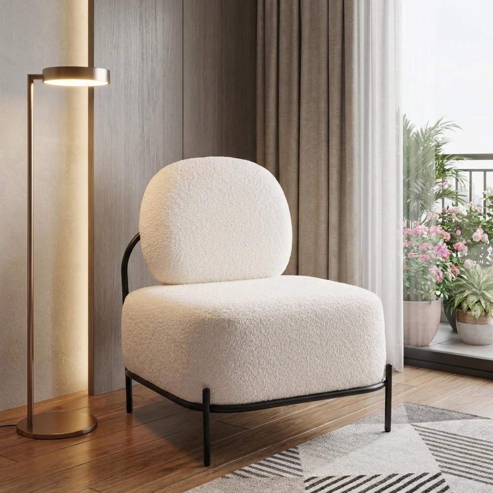 27" White And Black Sherpa And Upholstered Side Chair HomeRoots