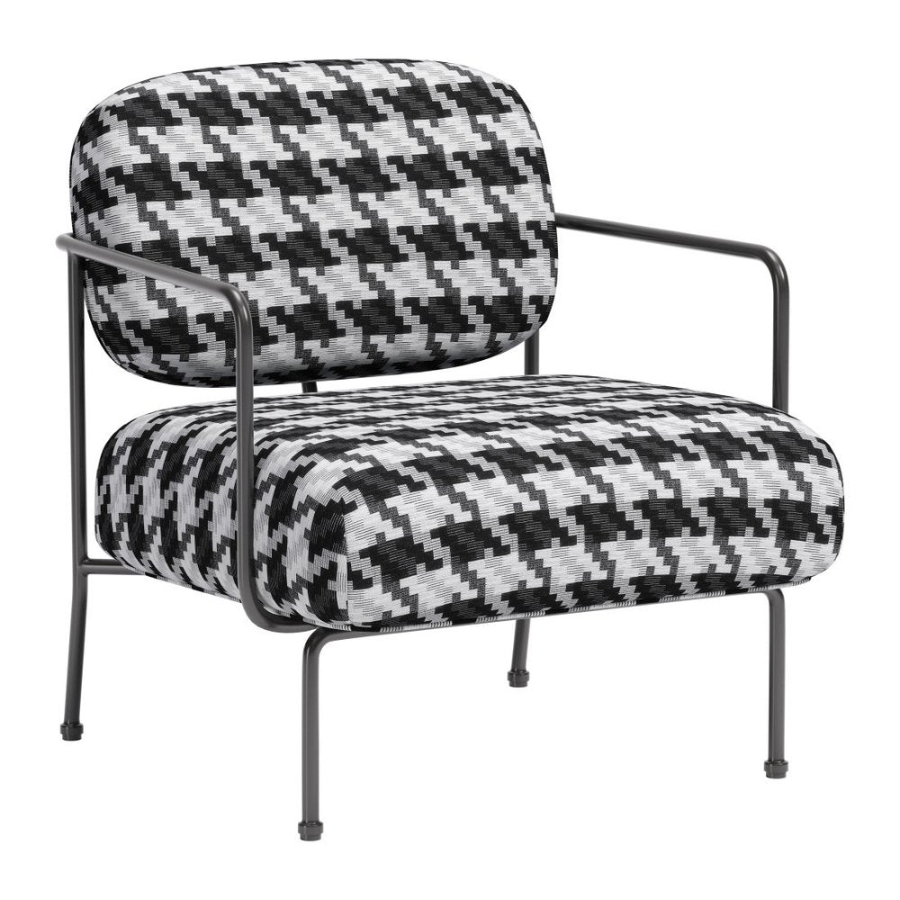 29" Black And White And Black Upholstered Houndstooth Arm Chair HomeRoots