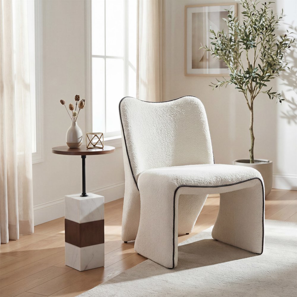 29" Ivory Faux Shearling And Upholstered Side Chair HomeRoots