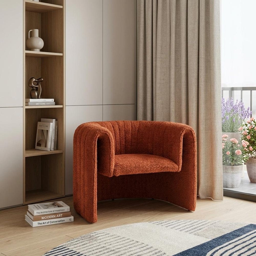 37" Burnt Orange Sherpa And Upholstered Tufted Arm Chair HomeRoots