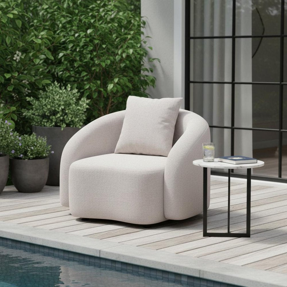 42" Beige Outdoor Accent Chair with Beige Cushions HomeRoots