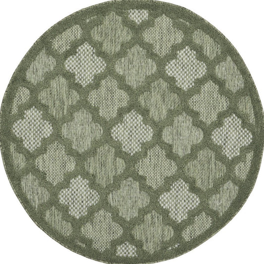 4' Dark Green And Light Green Round Geometric Indoor Outdoor Area Rug