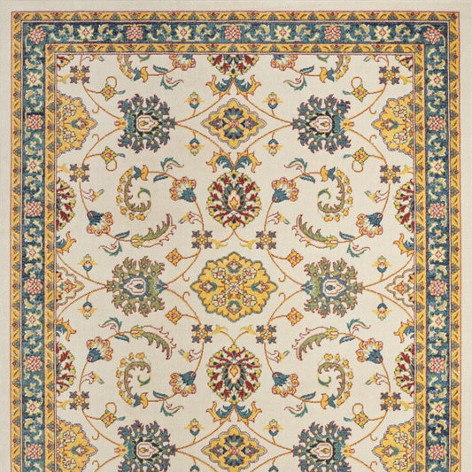 5' X 7' Ivory And Gold Floral Indoor Outdoor Area Rug