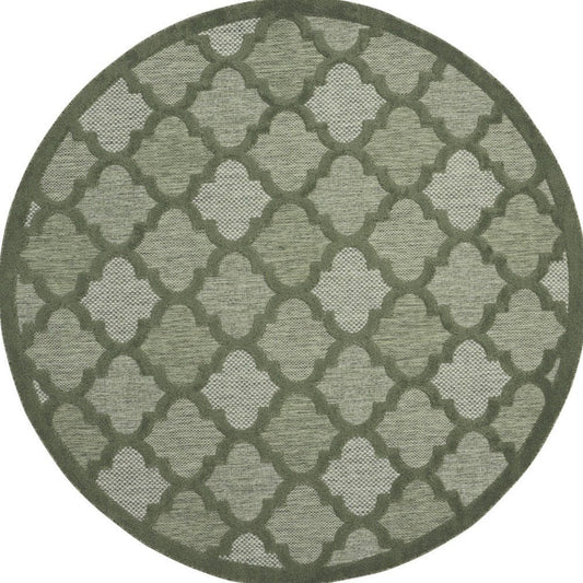 8' Green Round Geometric Indoor Outdoor Area Rug