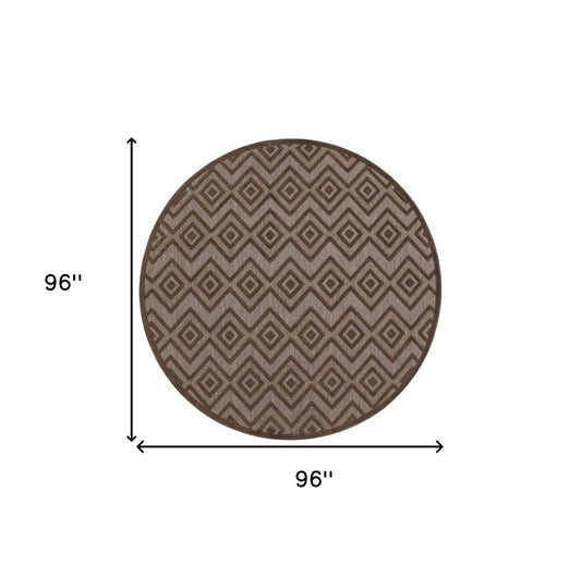 8' Brown Round Geometric Indoor Outdoor Area Rug