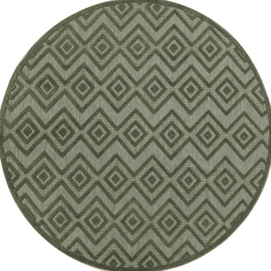 8' Green Round Geometric Indoor Outdoor Area Rug