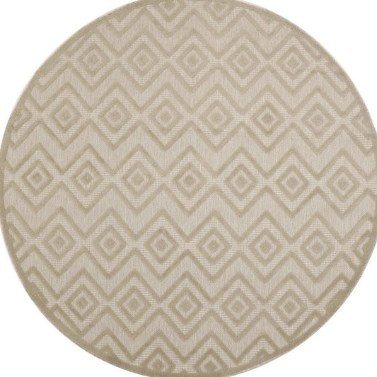 8' Cream Round Geometric Indoor Outdoor Area Rug
