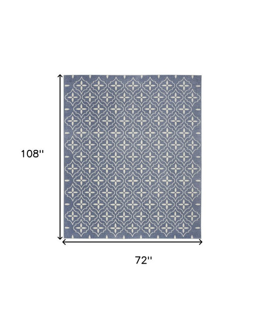 6' X 9' Blue And Ivory Geometric Indoor Outdoor Area Rug