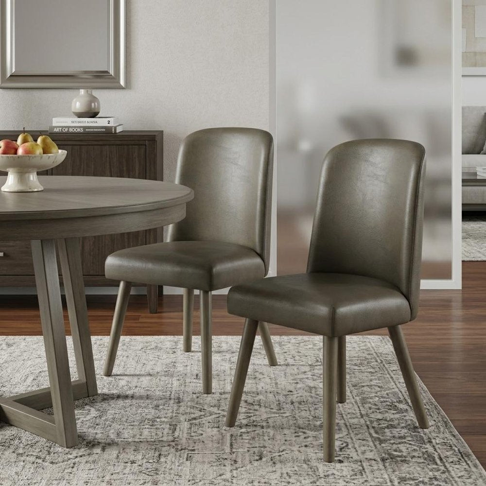 Set of Two Gray Faux Leather And Solid Wood Dining Side Chairs HomeRoots