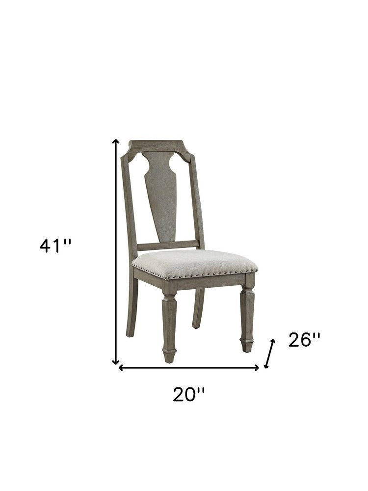 Set of Two Beige And Oak Linen And Solid Wood Open Back Dining Side Chairs HomeRoots