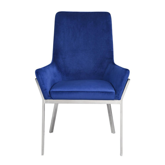 Set of Two Blue And Silver Tufted Velvet And Metal Dining Side Chairs