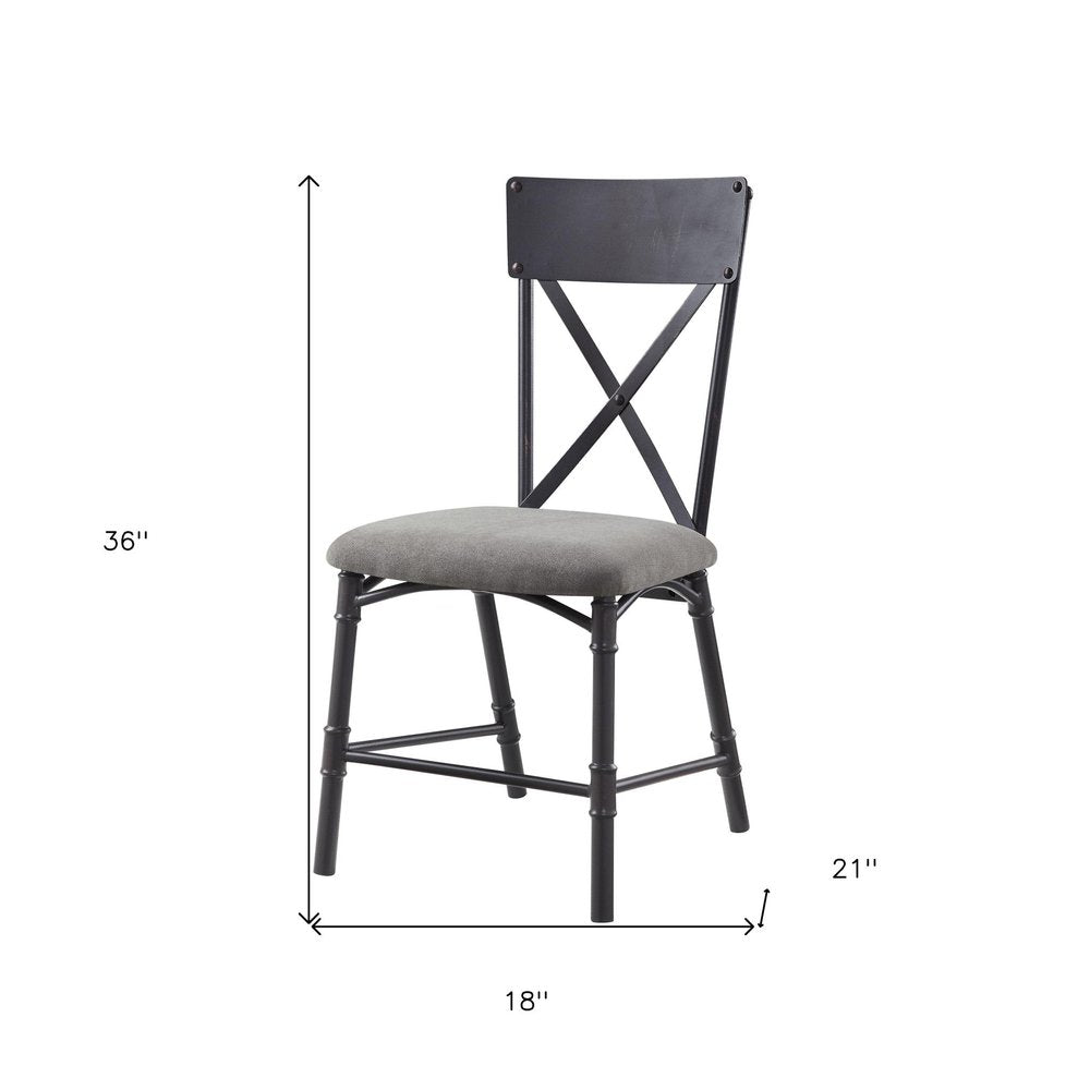 Set of Two Gray And Black Fabric And Metal Cross Back Dining Side Chairs HomeRoots