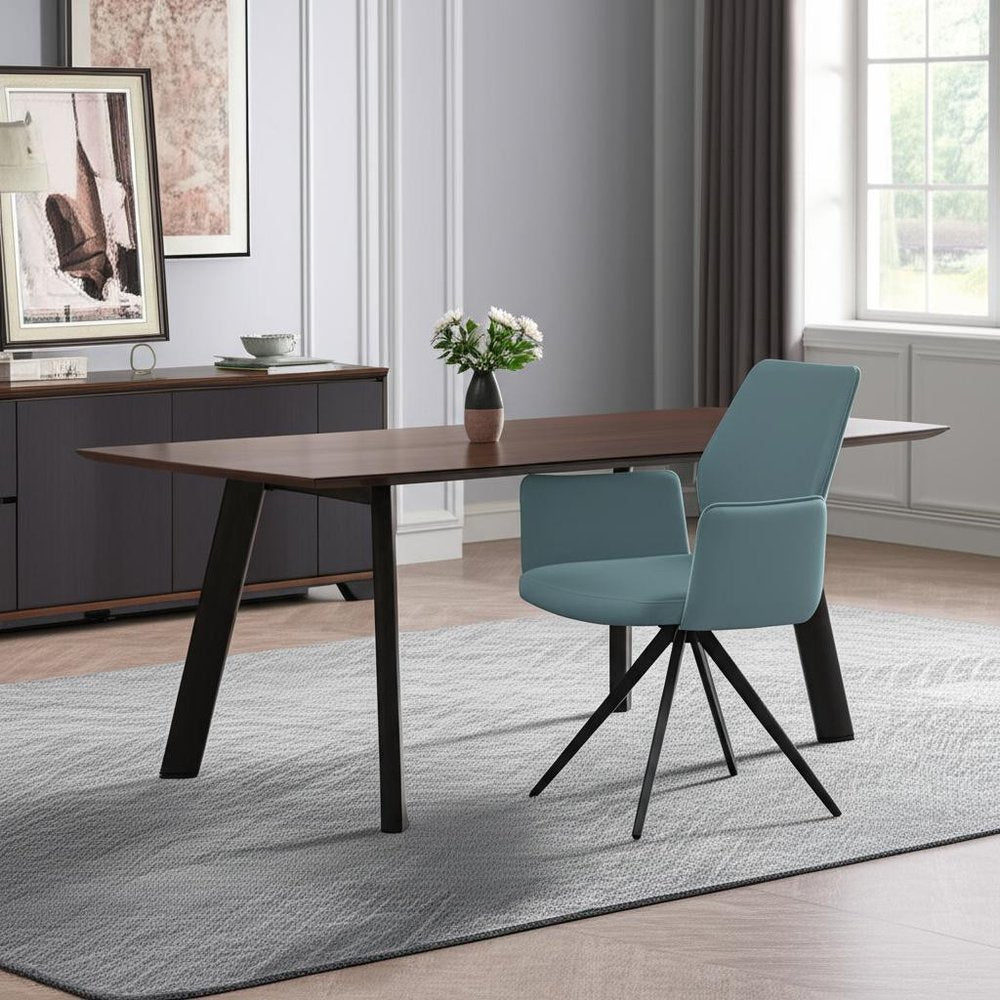 Light Blue and Black Upholstered Leather Dining Side Chair HomeRoots