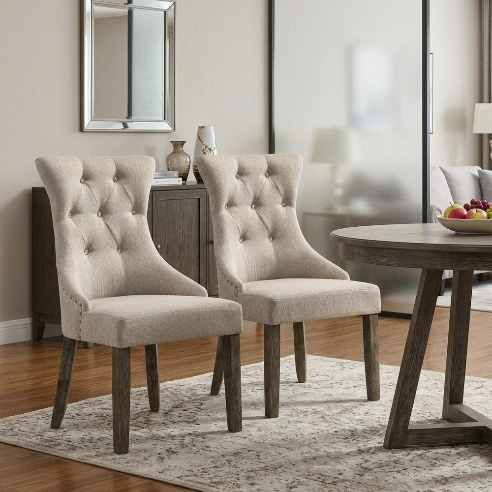 Set of Two Gray Tufted Fabric Dining Side Chairs HomeRoots