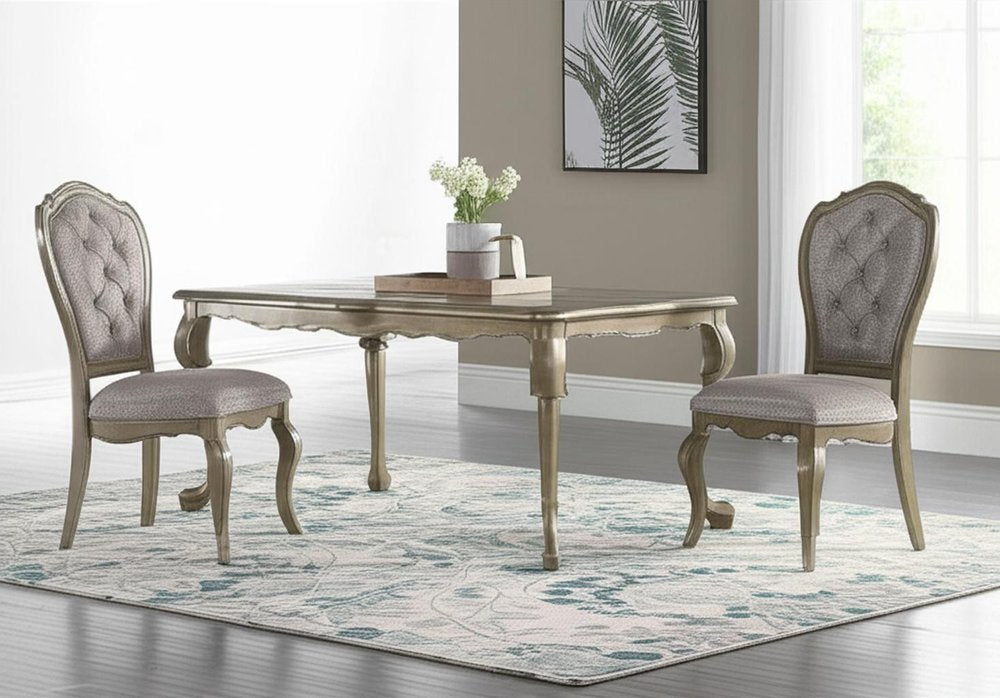 Set of Two Tufted Beige and Taupe Upholstered Fabric And Solid Wood Dining Side Chairs HomeRoots