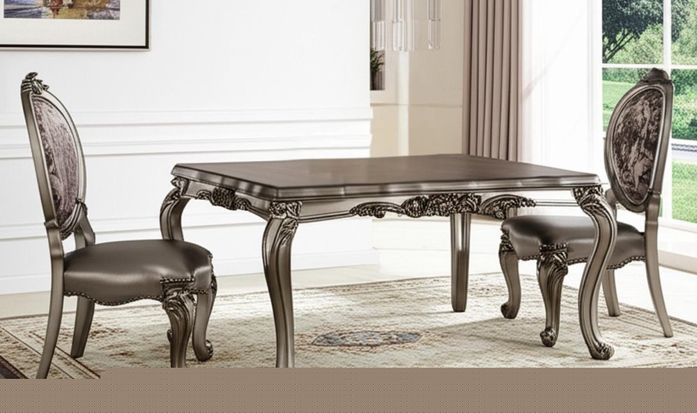 Set of Two Silver and Platinum Upholstered Faux Leather And Solid Wood King Louis Back Dining Side Chairs HomeRoots