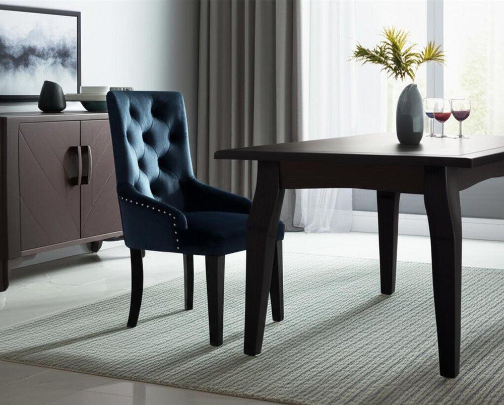 Tufted Dark Blue and Black Upholstered Velvet Dining Parsons Chair HomeRoots