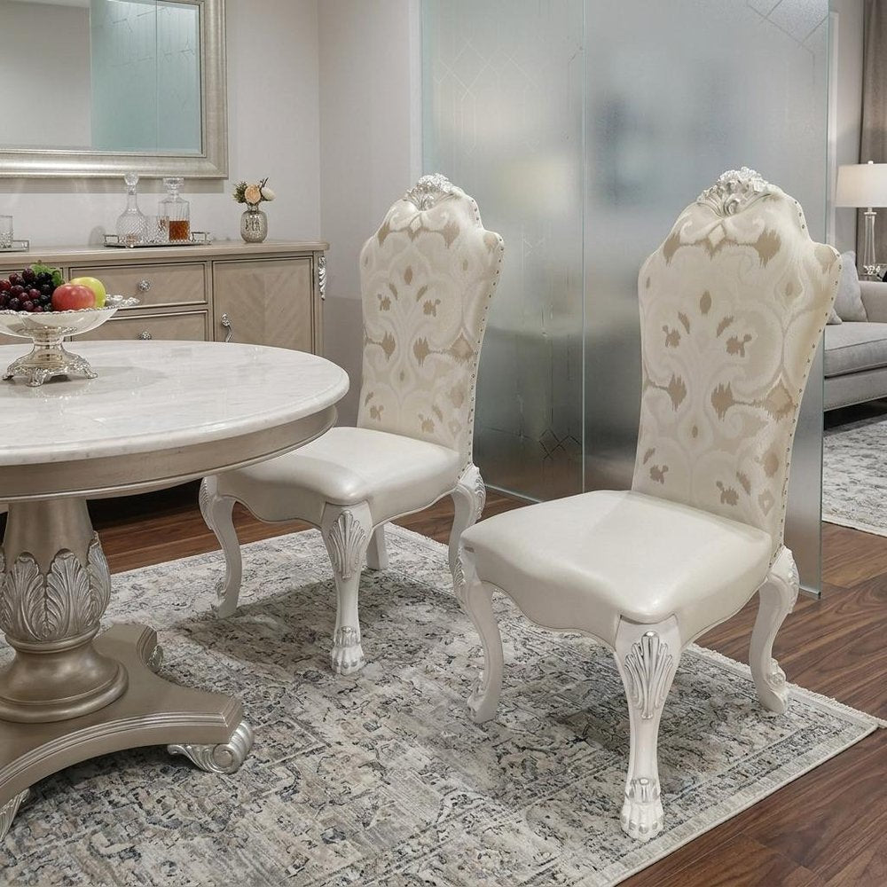 Set of Two Beige Light Brown And Bone Fabric And Faux Leather And Solid Wood Dining Side Chairs HomeRoots