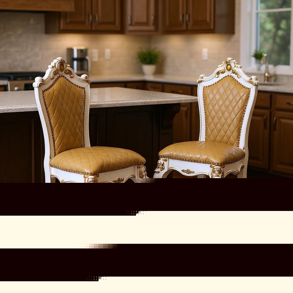 Set of Two 24" Brown and Pearl Faux Leather and Solid Wood Counter Height Bar Chairs HomeRoots