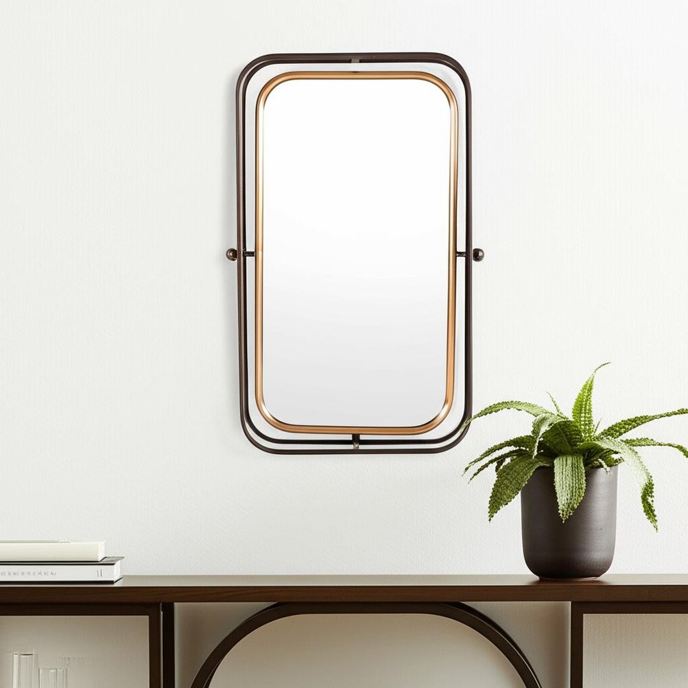28" Black And Gold Metal Tilting Accent Mirror HomeRoots