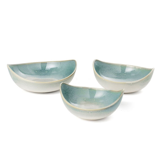 Set of Three Blue And White Ceramic Decorative Bowl HomeRoots