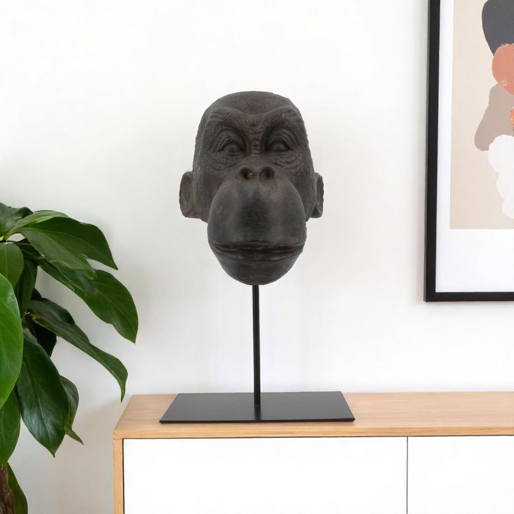 16" Brown Resin Gorilla Face Tabletop Sculpture HomeRoots