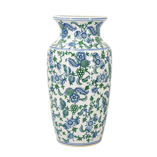 24" White Blue And Green And White Chinoiserie Porcelain Table Vase HomeRoots