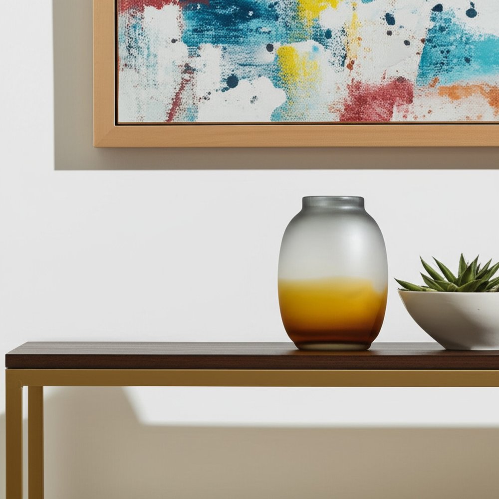 11" Charcoal And Orange Ombre Round Glass Table Vase HomeRoots