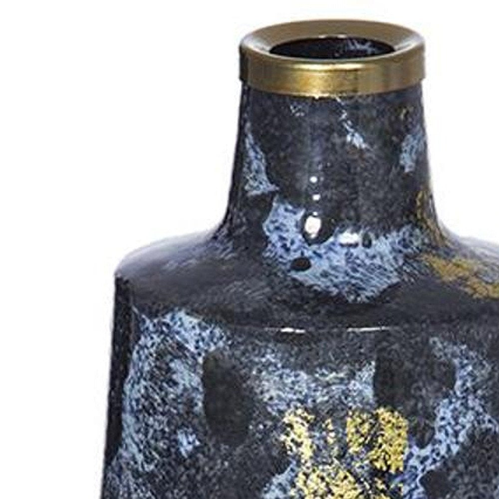 14" Blue And Gold Abstract Bud Glass Table Vase HomeRoots
