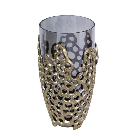 15" Black And Gold Aluminum And Glass Cylinder Table Vase HomeRoots