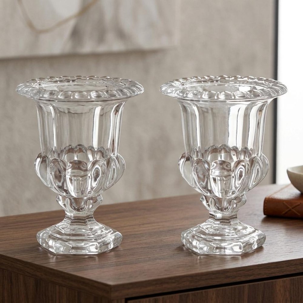 Set of Two Clear Glass Urn Table Vases HomeRoots