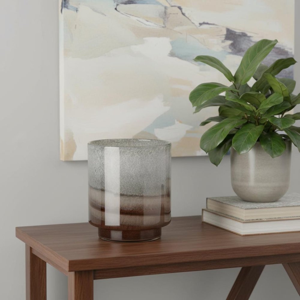 9" Gray And Brown Ombre Glass Round Table Vase HomeRoots