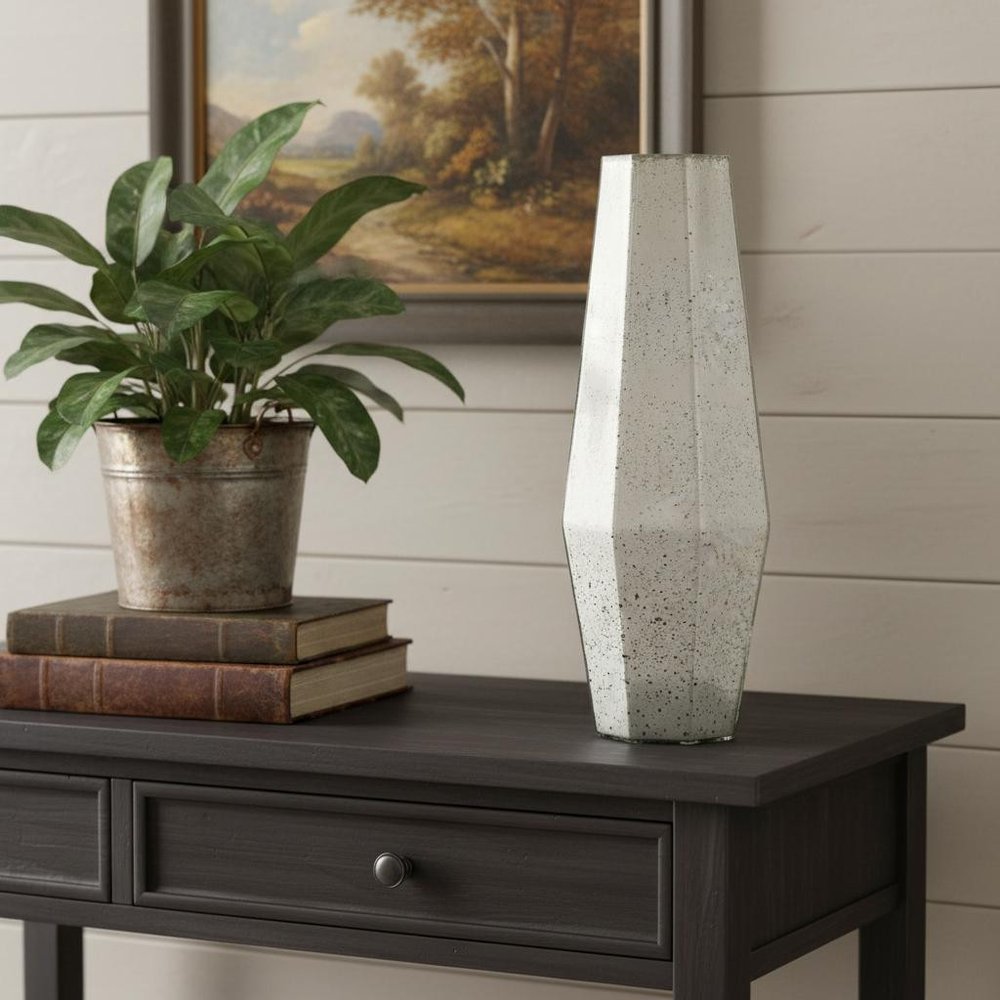 20" Antiqued Silver Glass Cylinder Table Vase HomeRoots